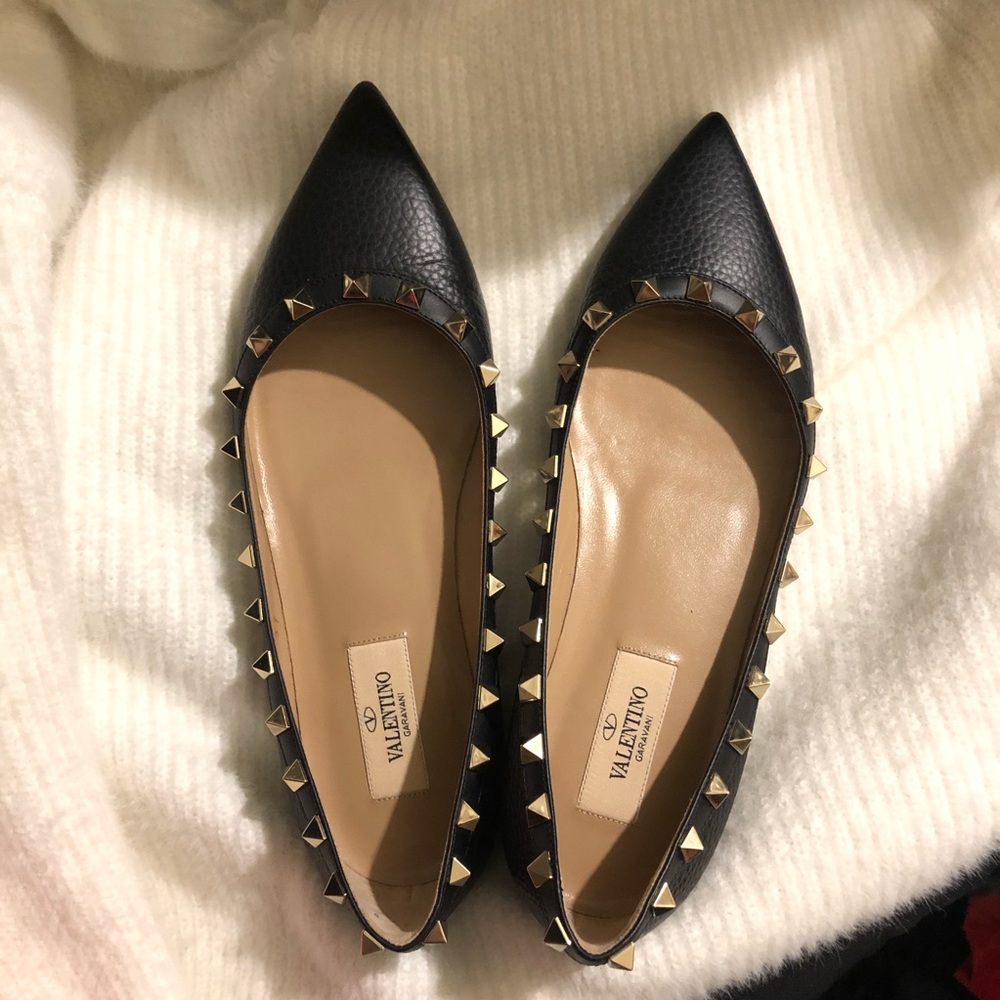 Valentino black and gold rockstud flats - Picture 1 of 4